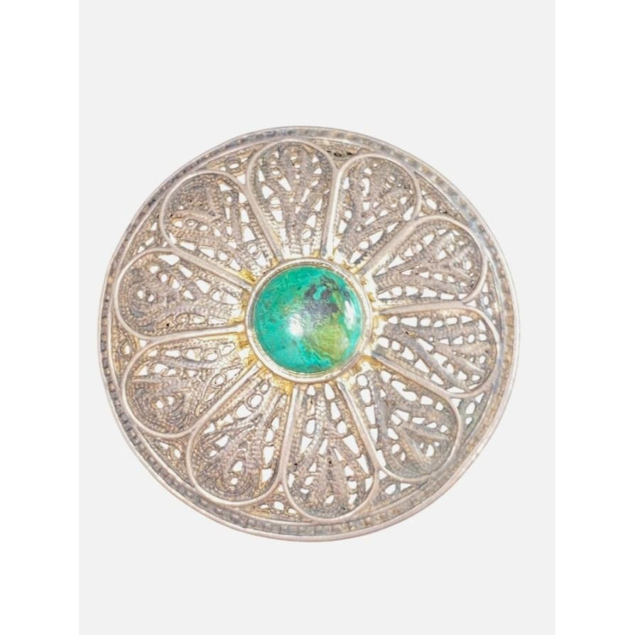 Filigree Pedestal Trinket Box Sterling Silver Turquoise Bead Lid Vintage