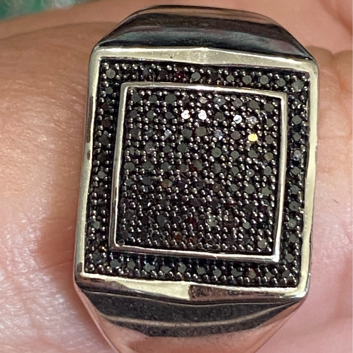 Ring Size 10.5 Black Diamonds Sterling Silver 925 Women Semi-Precious Stone