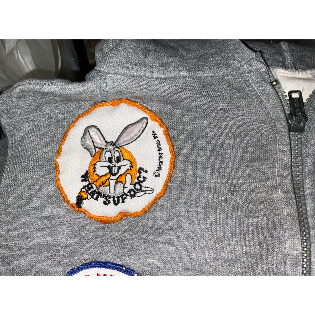 Vintage Gray Hoodie With Sewn-On Collectible Patches