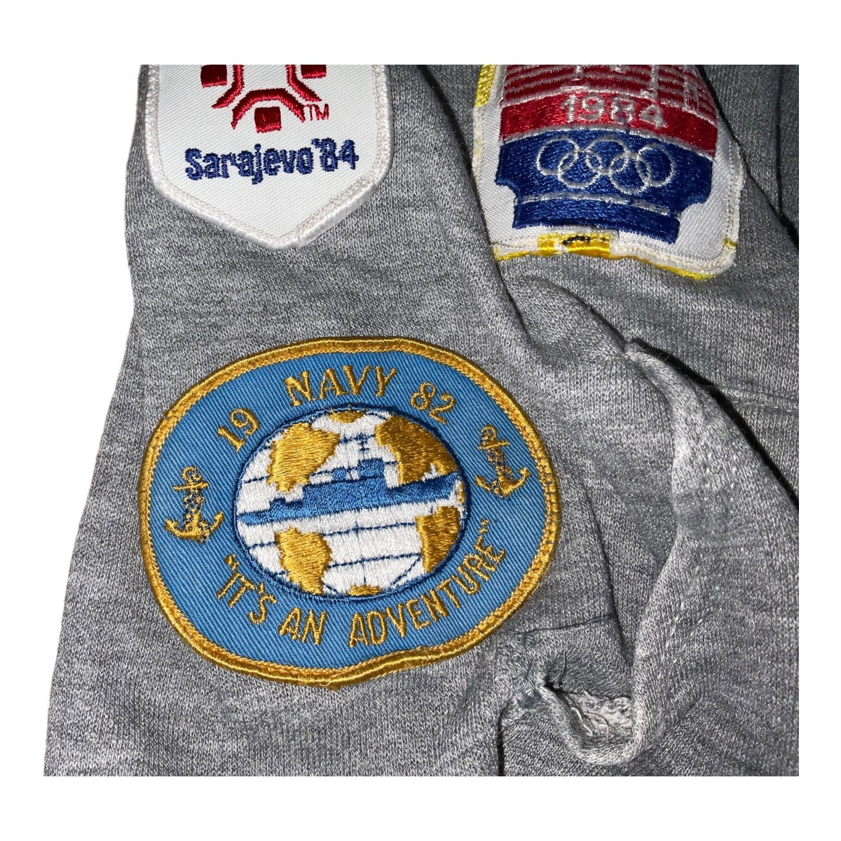 Vintage Gray Hoodie With Sewn-On Collectible Patches