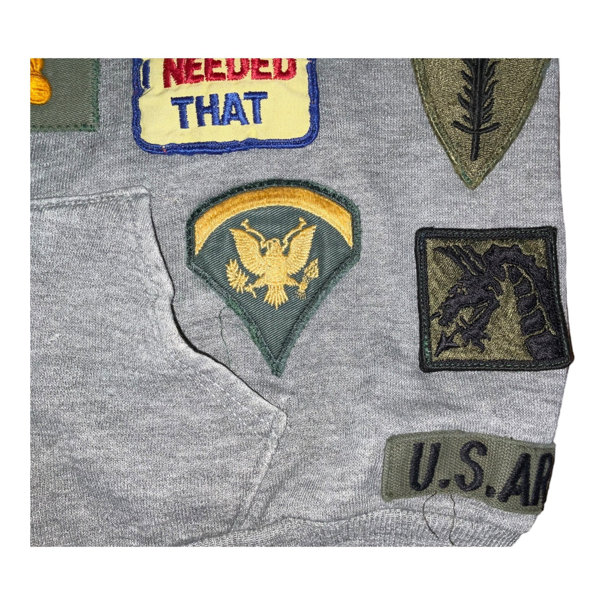 Vintage Gray Hoodie With Sewn-On Collectible Patches