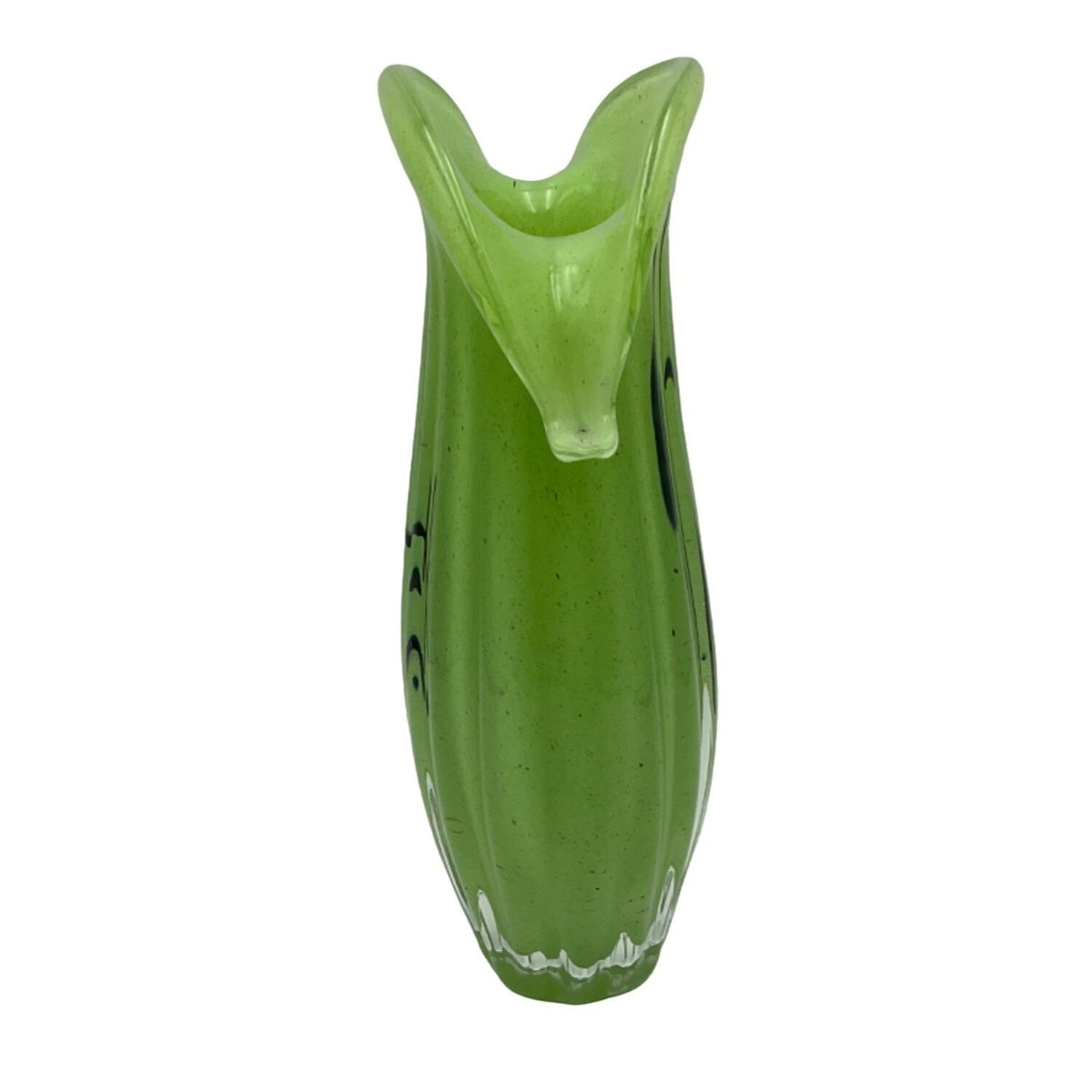 Vintage Green Murano Art Glass Vase With Hand-Painted Black Abstract Design