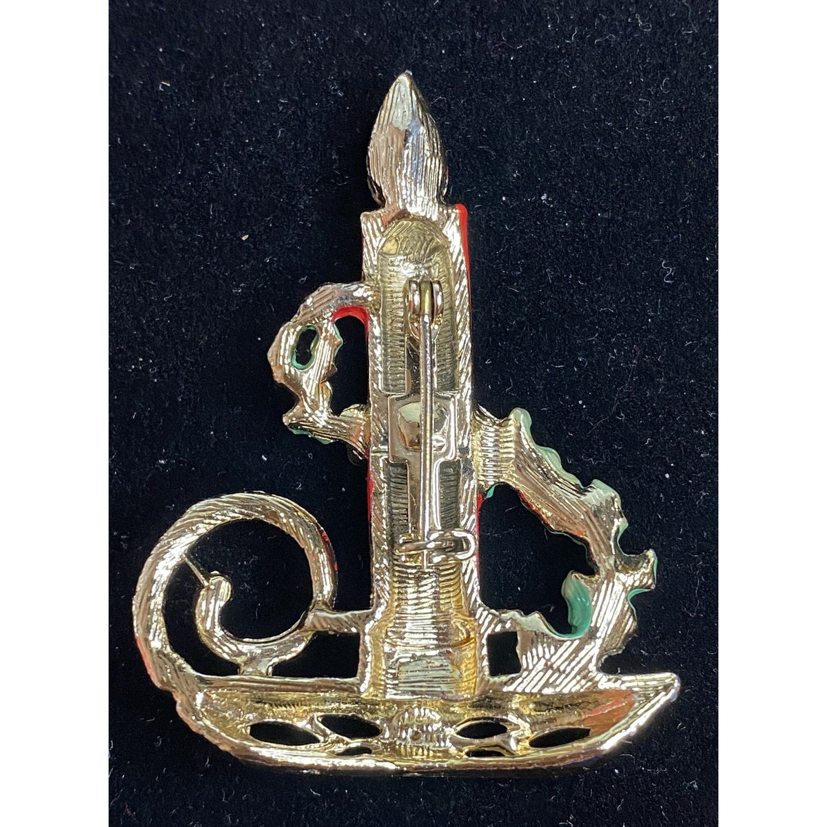 Holiday Christmas Candle Brooch Gold Red Green Blue Jewelry