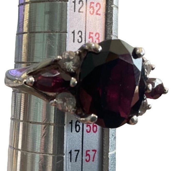 Elegant 925 Sterling Silver Ring With Rubellite & Topaz Stones Size 7