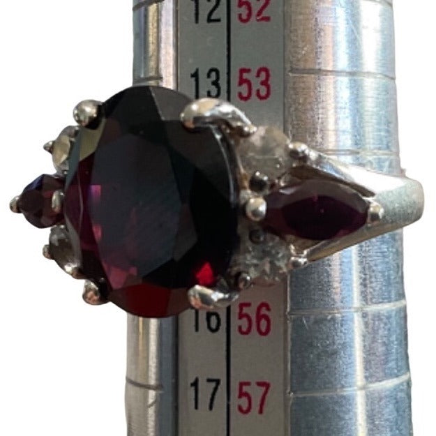Elegant 925 Sterling Silver Ring With Rubellite & Topaz Stones Size 7
