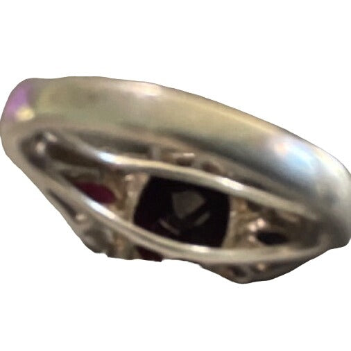 Elegant 925 Sterling Silver Ring With Rubellite & Topaz Stones Size 7