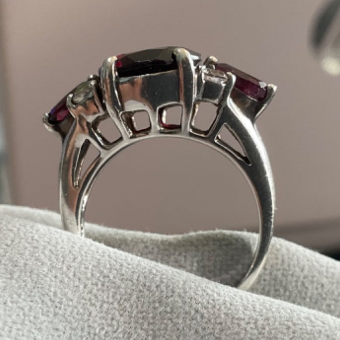 Elegant 925 Sterling Silver Ring With Rubellite & Topaz Stones Size 7