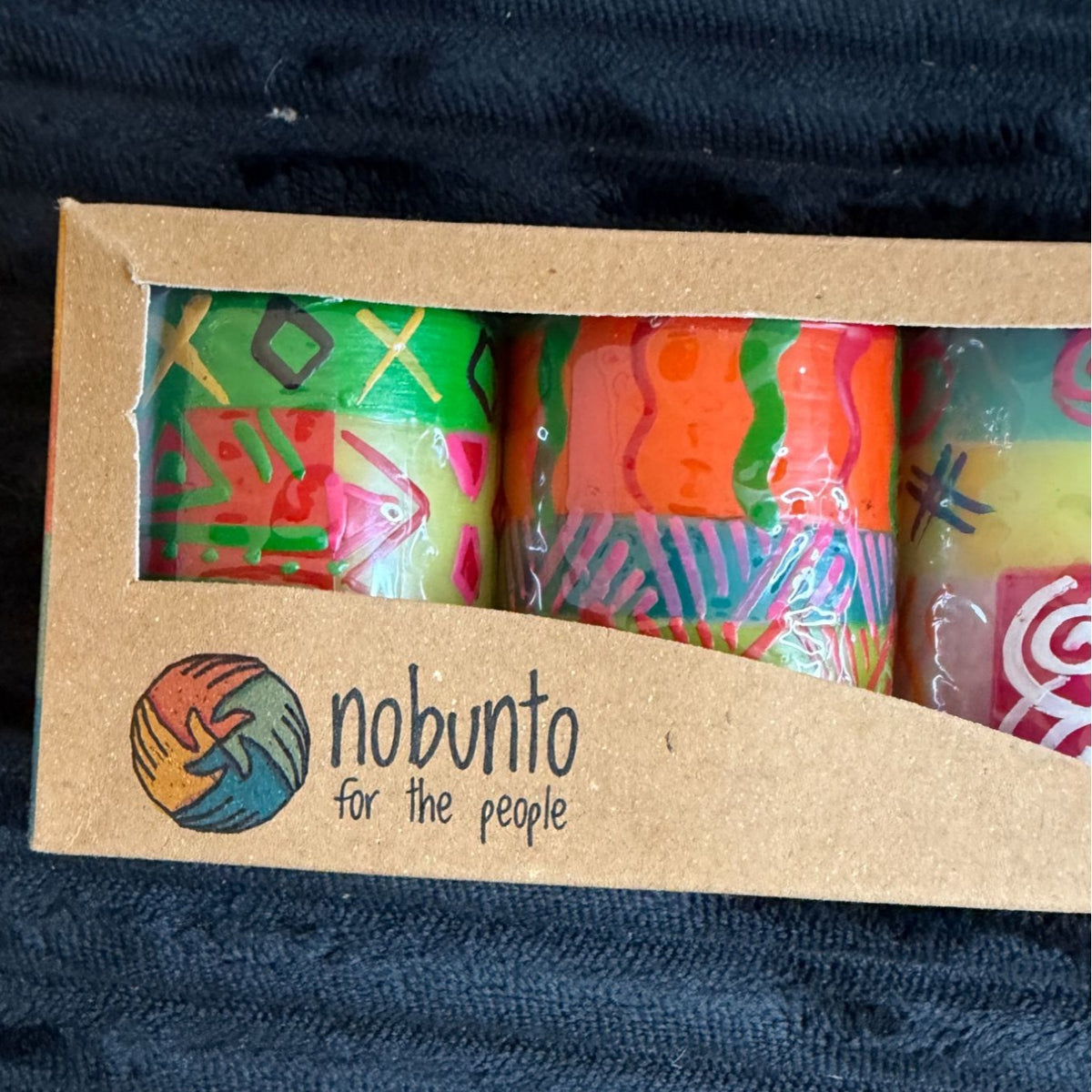 Nobunto Shahida Handcrafted Fair Trade 3 2.5" Candle Set From South Africa - Multicolor Unique Votive Design Each Candle Hand-Made & Painted