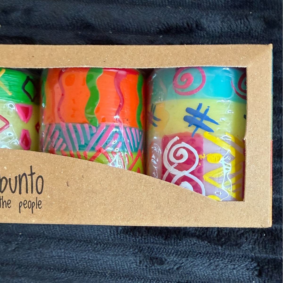 Nobunto Shahida Handcrafted Fair Trade 3 2.5" Candle Set From South Africa - Multicolor Unique Votive Design Each Candle Hand-Made & Painted