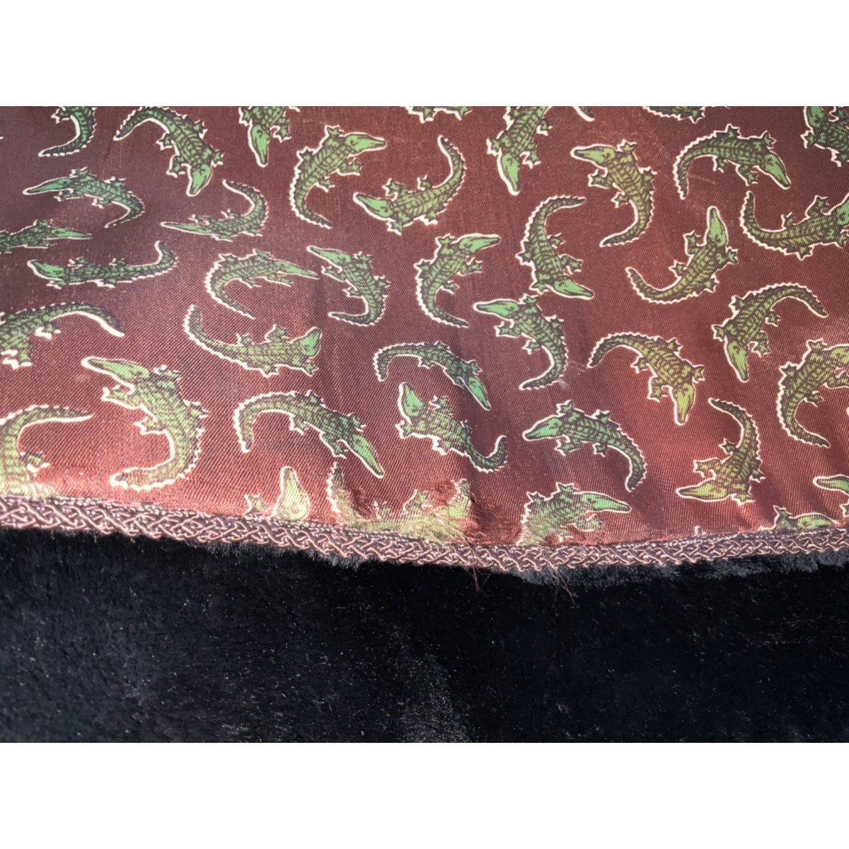 Black shearling sheepskin Double-Breasted Coat With Paisley Lining & Belted Back