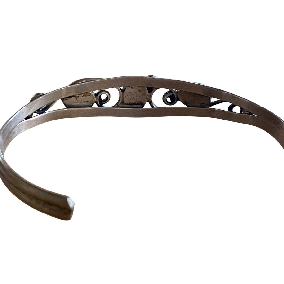 Native American Sterling Silver & Moonstone Cuff Bracelet With Swirl Design