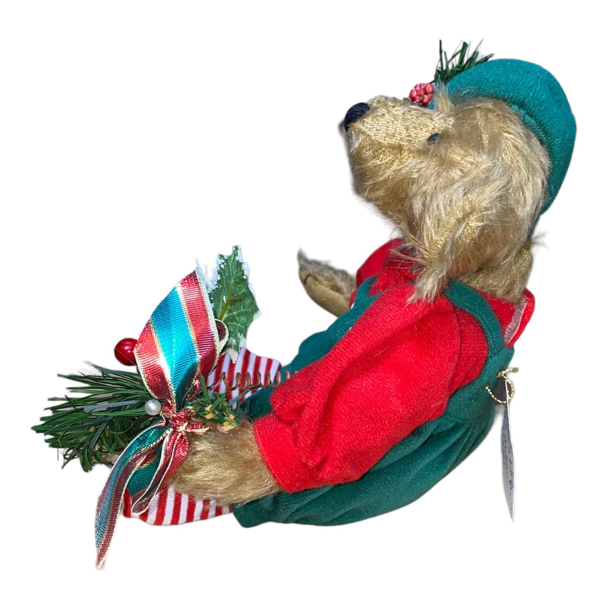 Santas Helper Mohair Teddy Bear By Debi Ortega - Festive Christmas Decoration With Green & Red Outfit & Accessories