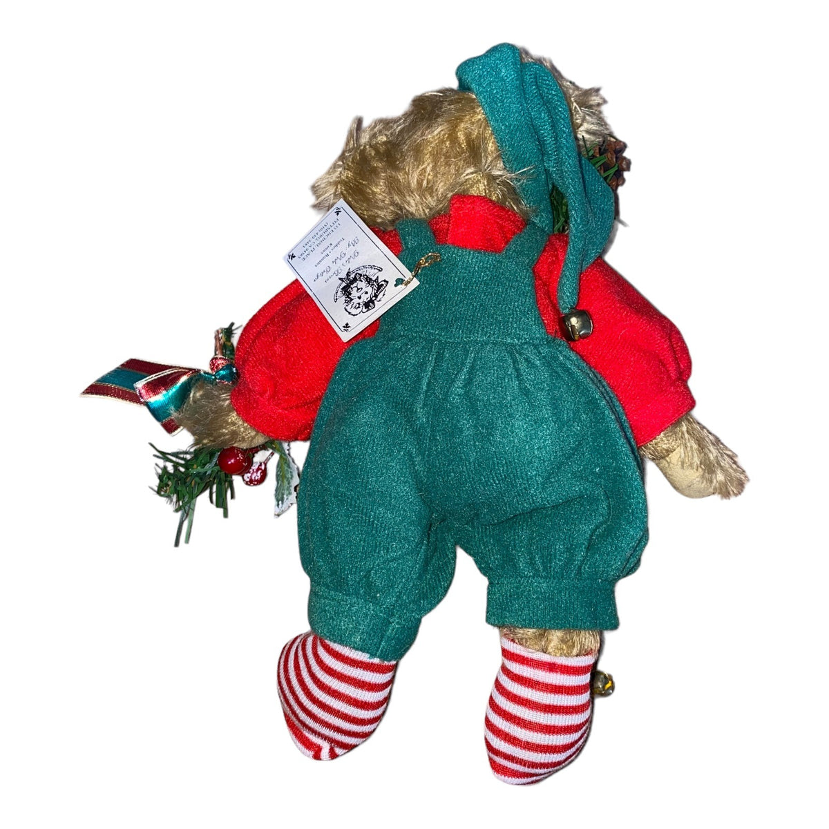 Santas Helper Mohair Teddy Bear By Debi Ortega - Festive Christmas Decoration With Green & Red Outfit & Accessories