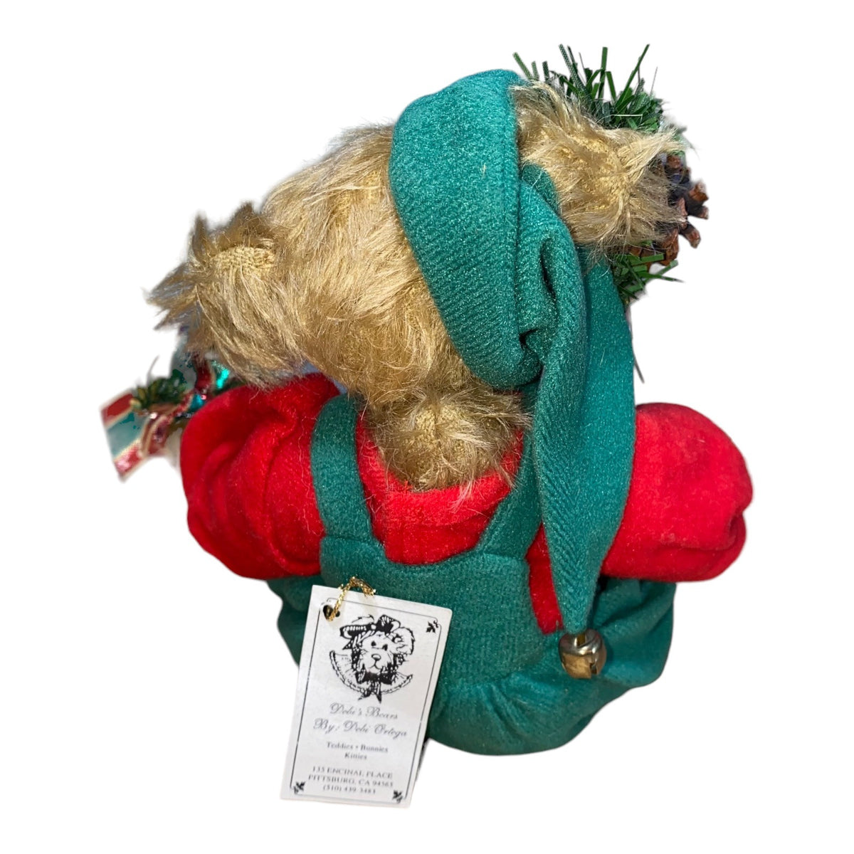 Santas Helper Mohair Teddy Bear By Debi Ortega - Festive Christmas Decoration With Green & Red Outfit & Accessories