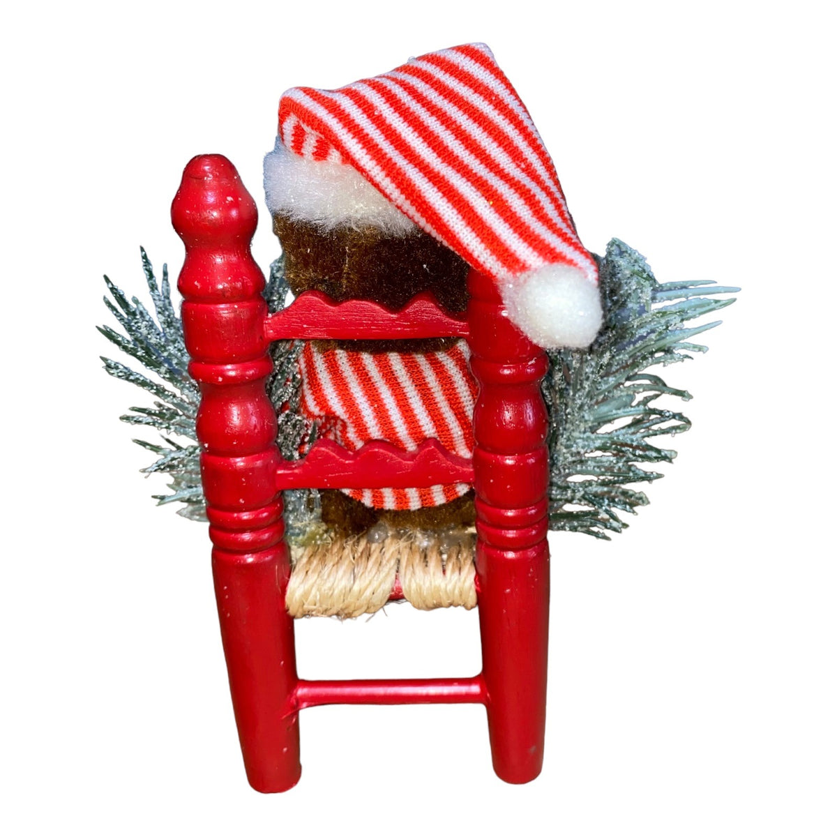 Handcrafted Teddy Bear Christmas Decoration On Red Chair With Festive Details