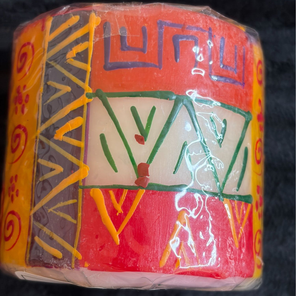 Hand-Made Nobunto Fair Trade 3" Indabuko Pillar Candle Vibrant Multicolor African Pattern Unique Artisan Design Imported From South Afric