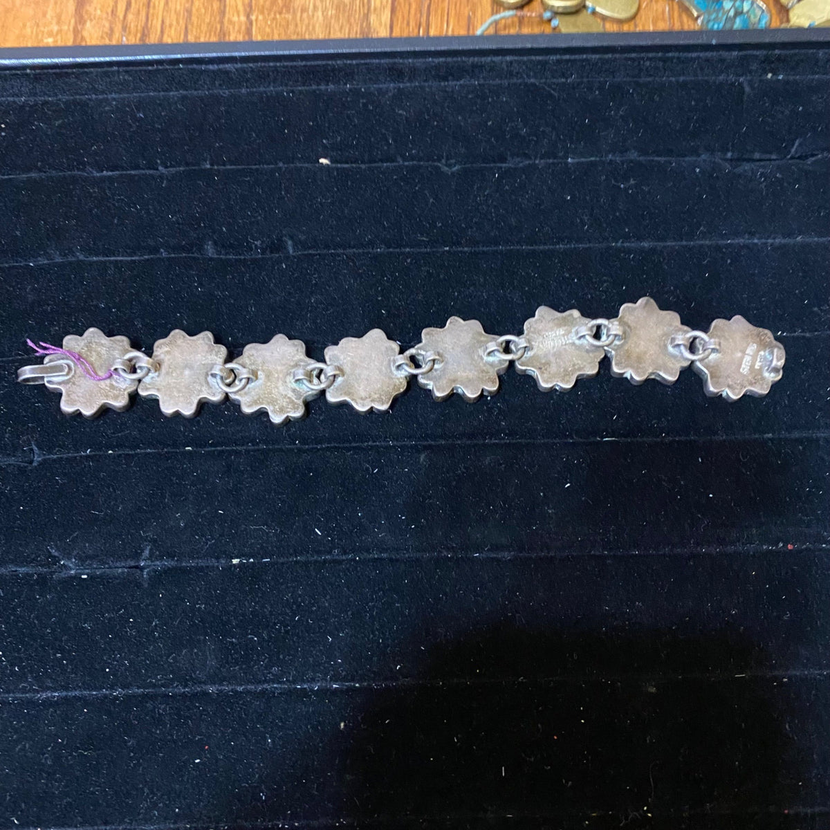 Vintage Mexican Sterling Silver & Stone Flower Bracelet