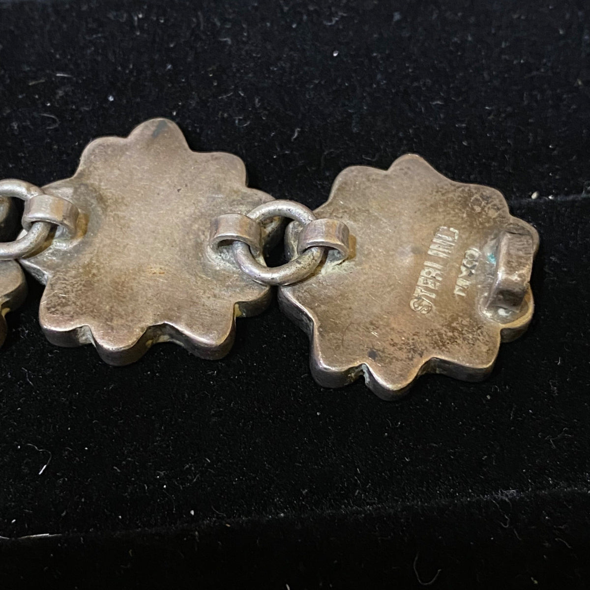 Vintage Mexican Sterling Silver & Stone Flower Bracelet
