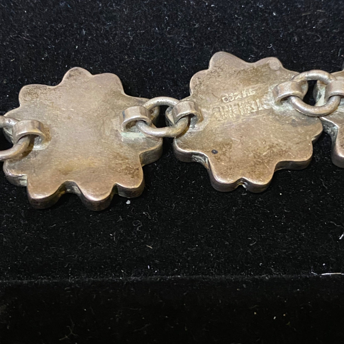 Vintage Mexican Sterling Silver & Stone Flower Bracelet