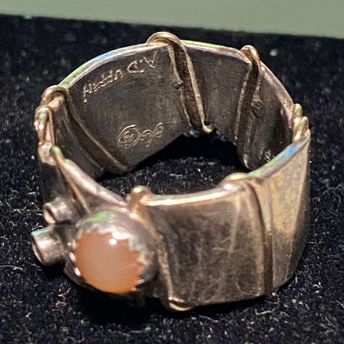 Ring Angela Duffin Possibly Ethiopian Opal Sterling Silver 925 Tested Gold Accents 90 Vintage Jewelry