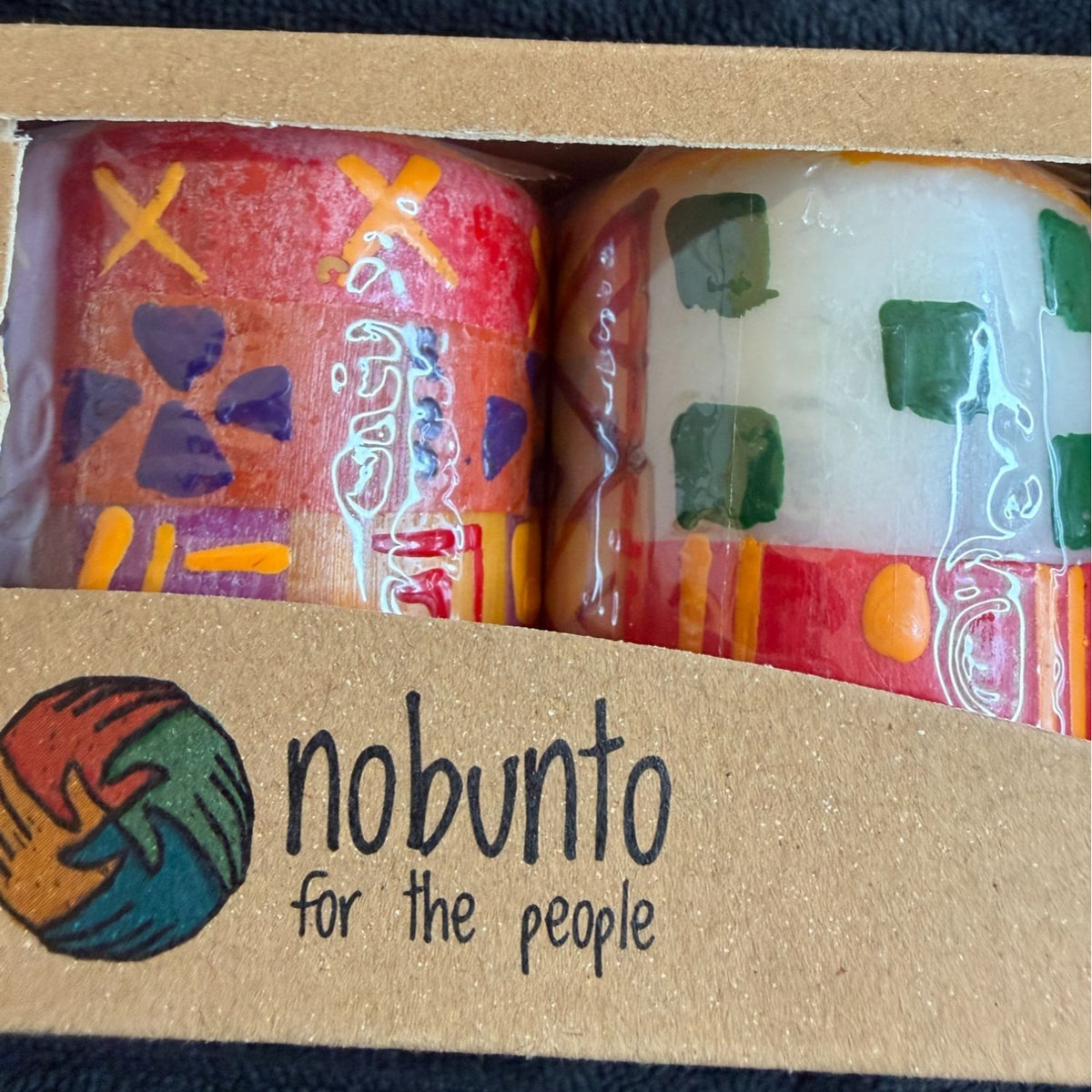 Handmade Fair-Trade Nobunto Indabuko Candles Set Of 3 2.5" Unique Hand-Painted South Africa Vibrant Floral Geometric Patterns Red/White