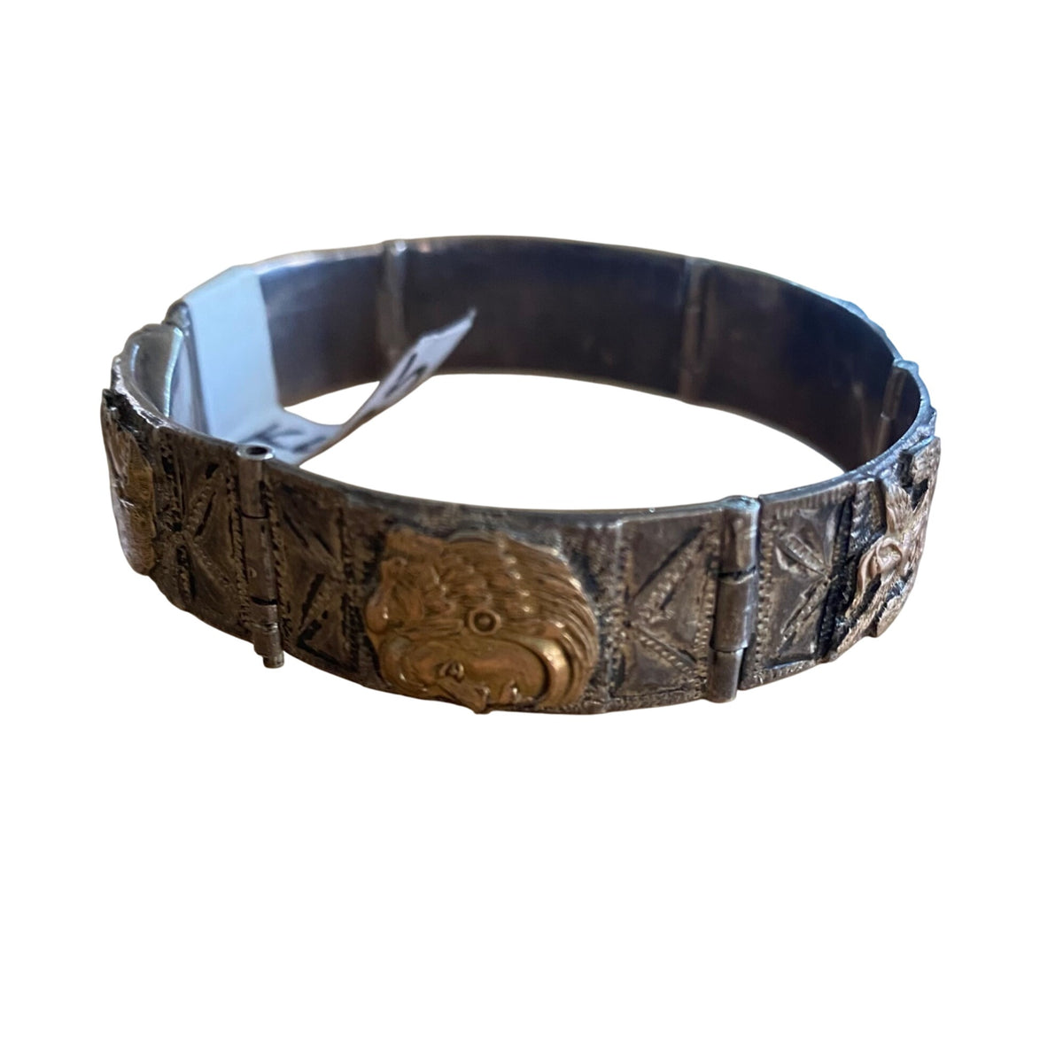 Vintage Mexican Sterling Silver & Gold Accented Panel Bracelet