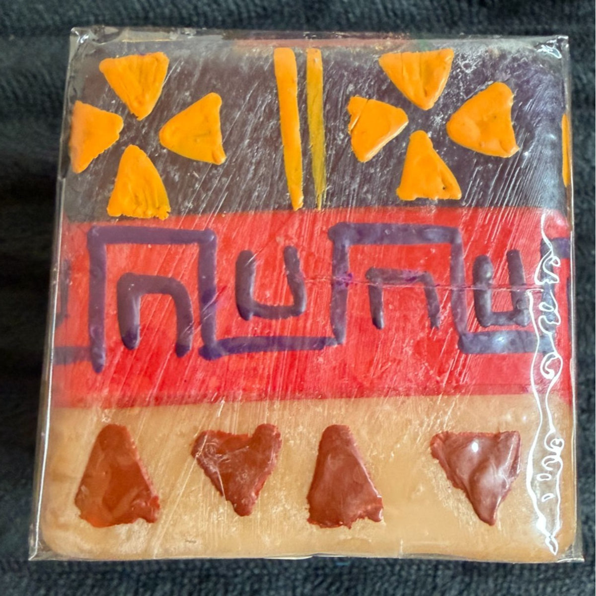 Hand-Crafted Fair-Trade South African Nobunto Indabuko 2.25" Tribal Square Candle Unique Vibrant Design Bold Multi-Colors Orange Red Brown