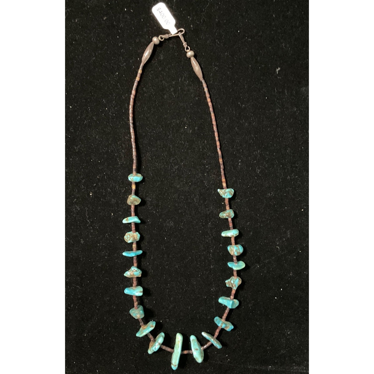 Vintage 22" Turquoise & Heishi Bead Necklace With Sterling Silver 925 Clasp