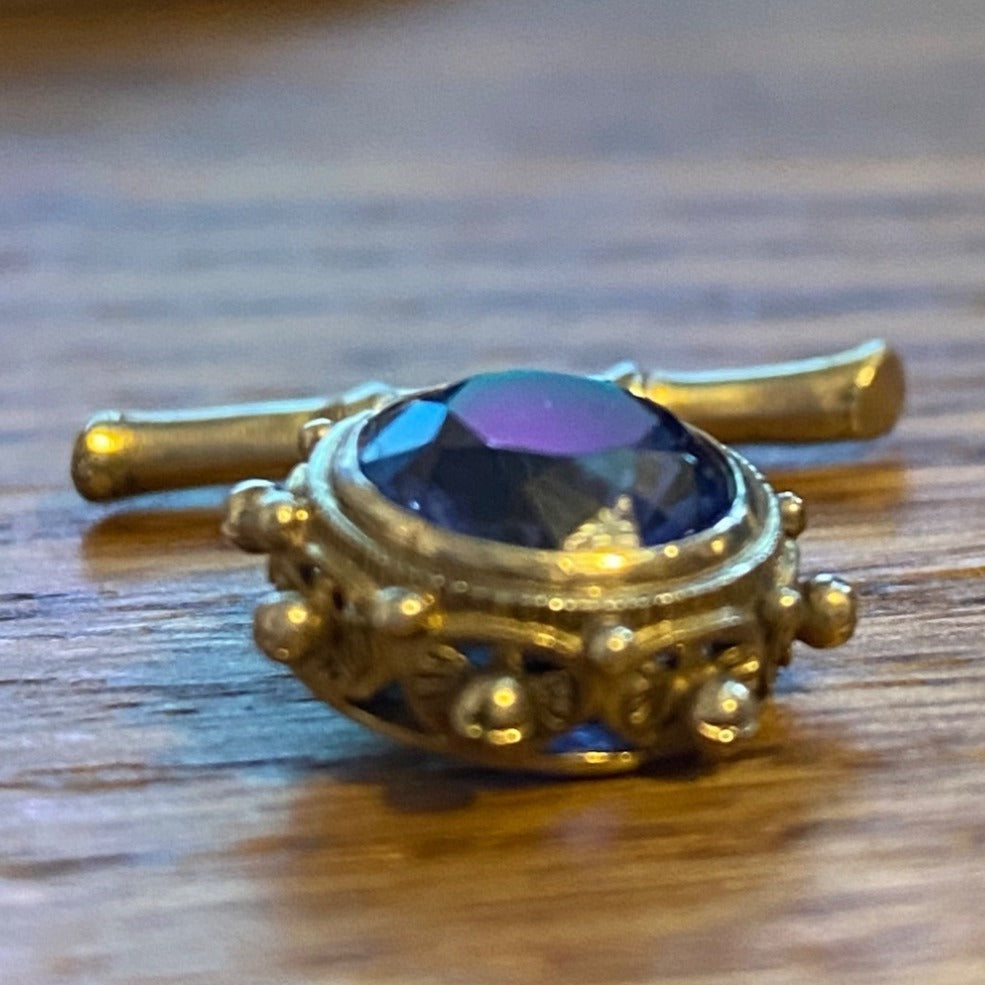 Vintage Sterling Silver Pocket Watch Fob With Sapphire Blue Semi-Precious Gemstone & Chain