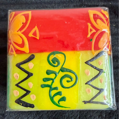 Hand-Painted Fair-Trade Nobunto Matuko 2.25" Candle Red Yellow Green Blue Paradise South Africa
