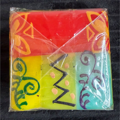 Hand-Painted Fair-Trade Nobunto Matuko 2.25" Candle Red Yellow Green Blue Paradise South Africa