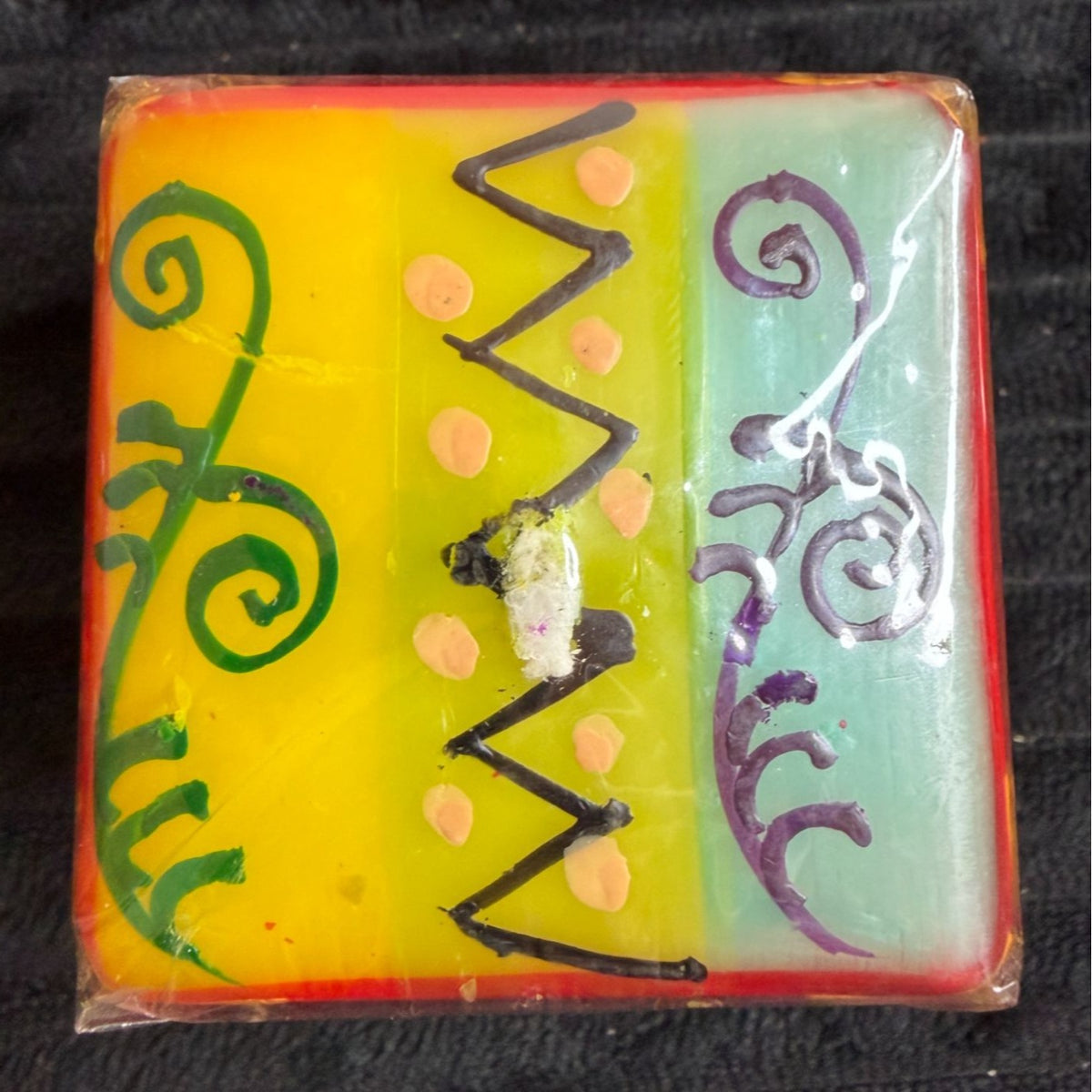Hand-Painted Fair-Trade Nobunto Matuko 2.25" Candle Red Yellow Green Blue Paradise South Africa