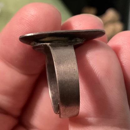 Peruvian Modernist Bird Ring Turquoise or Enamel Eye Sterling Silver 925 Bird is 18K Gold Old Cuzco