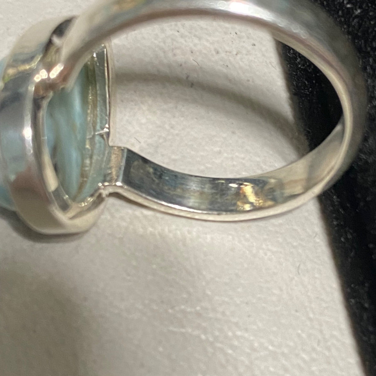 Ring Teardrop Larimar Cabochon 3.345 Carats Size 7.5 Sterling Silver Stamped 925