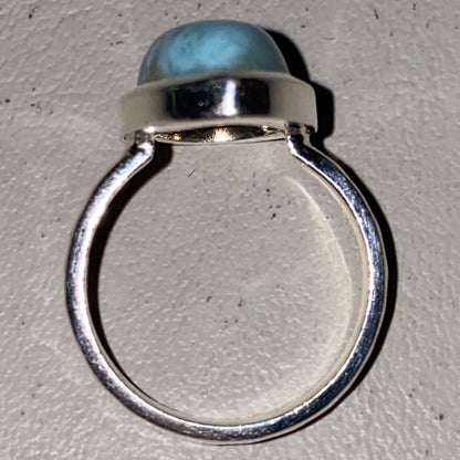 Ring Teardrop Larimar Cabochon 3.345 Carats Size 7.5 Sterling Silver Stamped 925