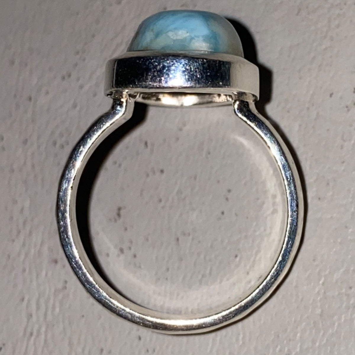 Ring Teardrop Larimar Cabochon 3.345 Carats Size 7.5 Sterling Silver Stamped 925