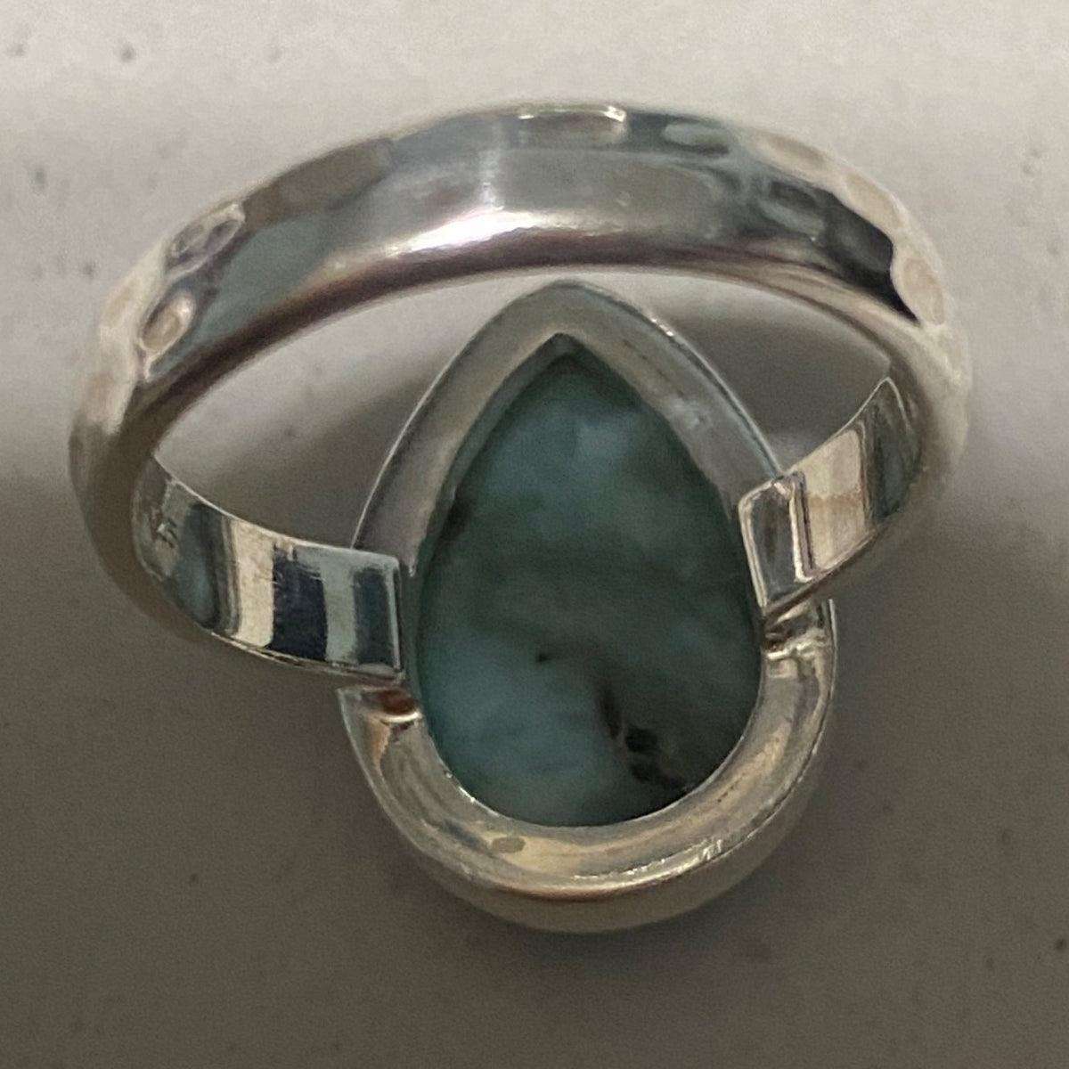 Ring Teardrop Larimar Cabochon 3.345 Carats Size 7.5 Sterling Silver Stamped 925