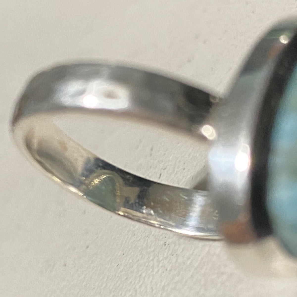 Ring Teardrop Larimar Cabochon 3.345 Carats Size 7.5 Sterling Silver Stamped 925