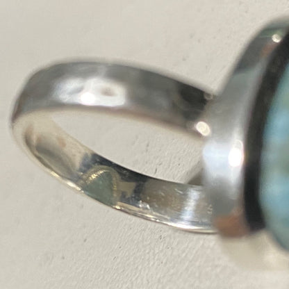 Ring Teardrop Larimar Cabochon 3.345 Carats Size 7.5 Sterling Silver Stamped 925