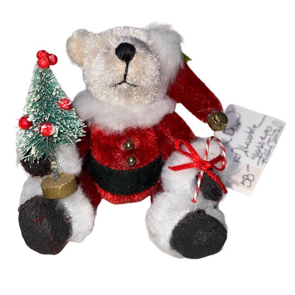 Handmade Debis Miniature Teddy Bear Santa Figurine With Christmas Tree & Holiday Details