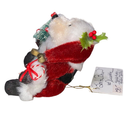 Handmade Debis Miniature Teddy Bear Santa Figurine With Christmas Tree & Holiday Details