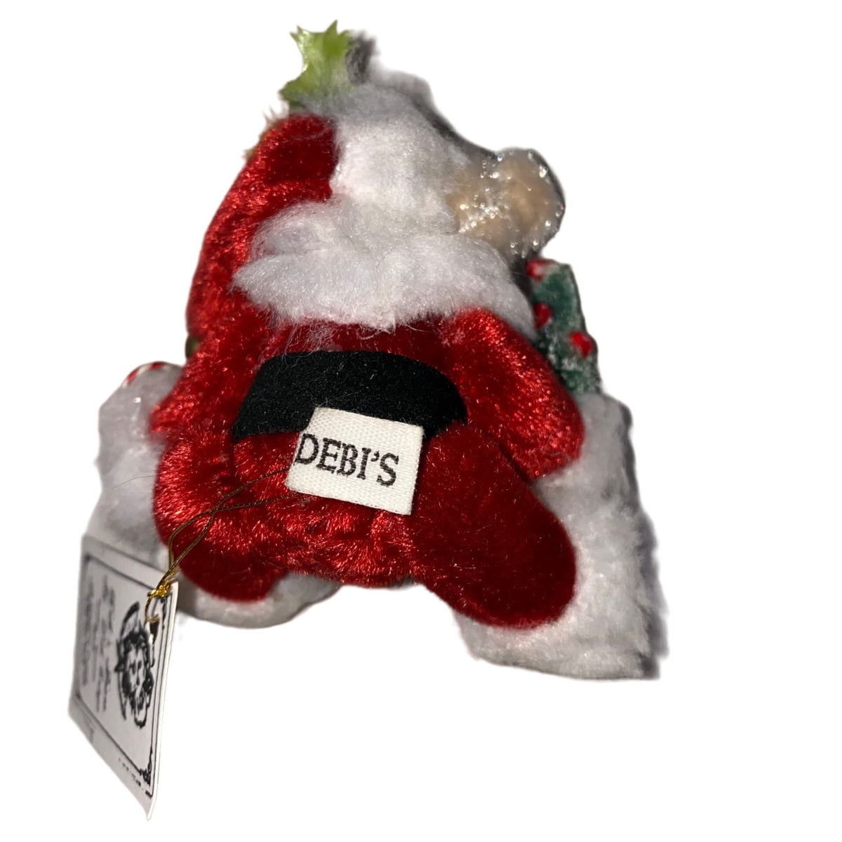 Handmade Debis Miniature Teddy Bear Santa Figurine With Christmas Tree & Holiday Details