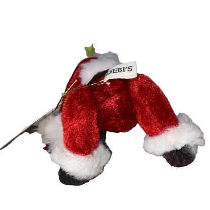 Handmade Debis Miniature Teddy Bear Santa Figurine With Christmas Tree & Holiday Details