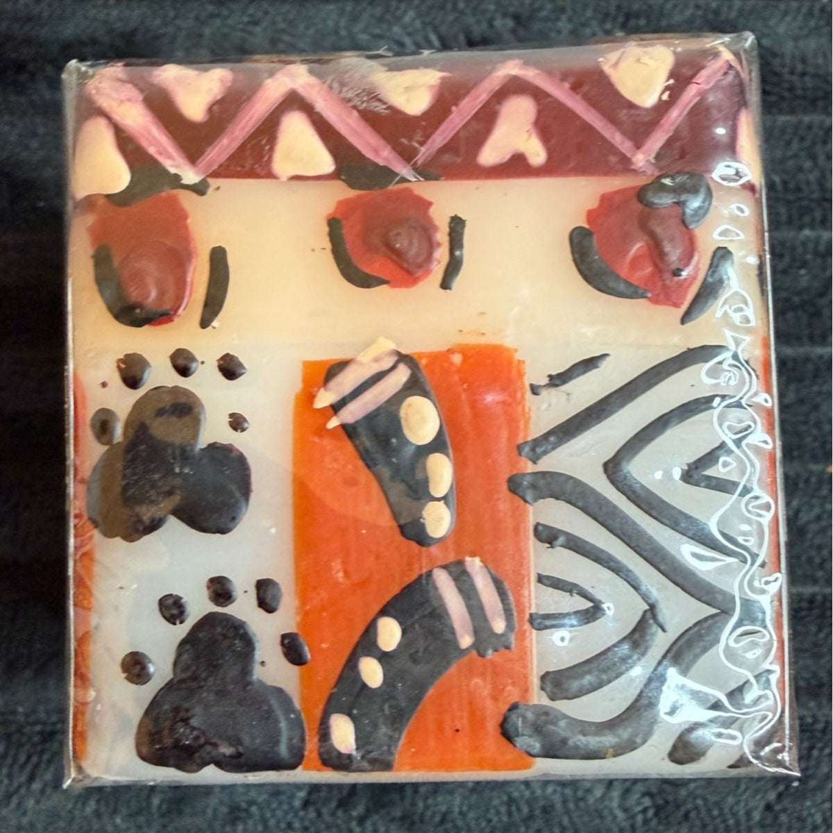 Hand-Painted Nobunto Uzima Candle 2.25" Square Block African Art Unique Handmade Fair Trade