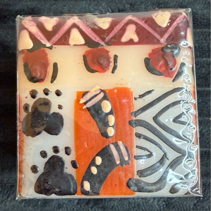 Hand-Painted Nobunto Uzima Candle 2.25" Square Block African Art Unique Handmade Fair Trade