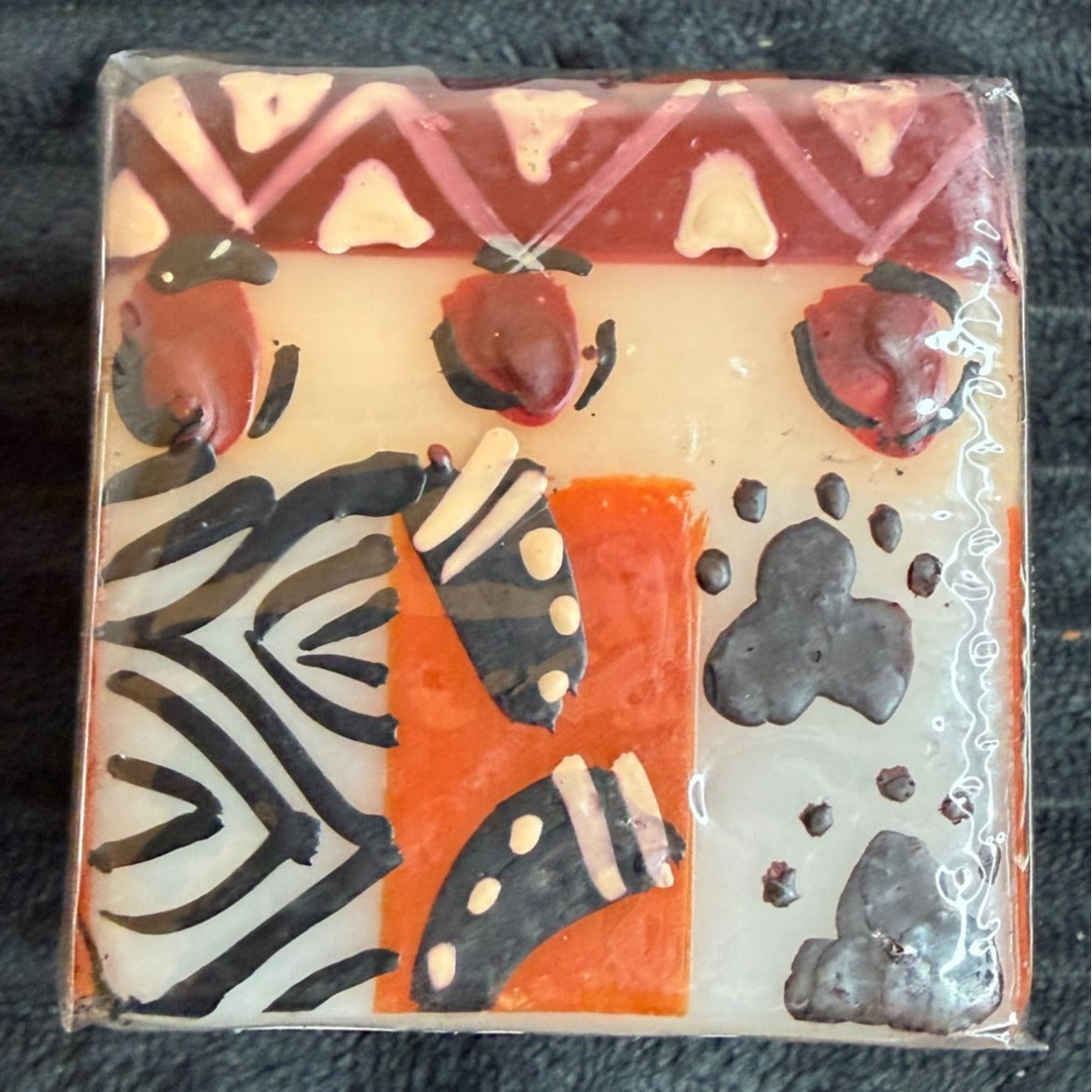 Hand-Painted Nobunto Uzima Candle 2.25" Square Block African Art Unique Handmade Fair Trade