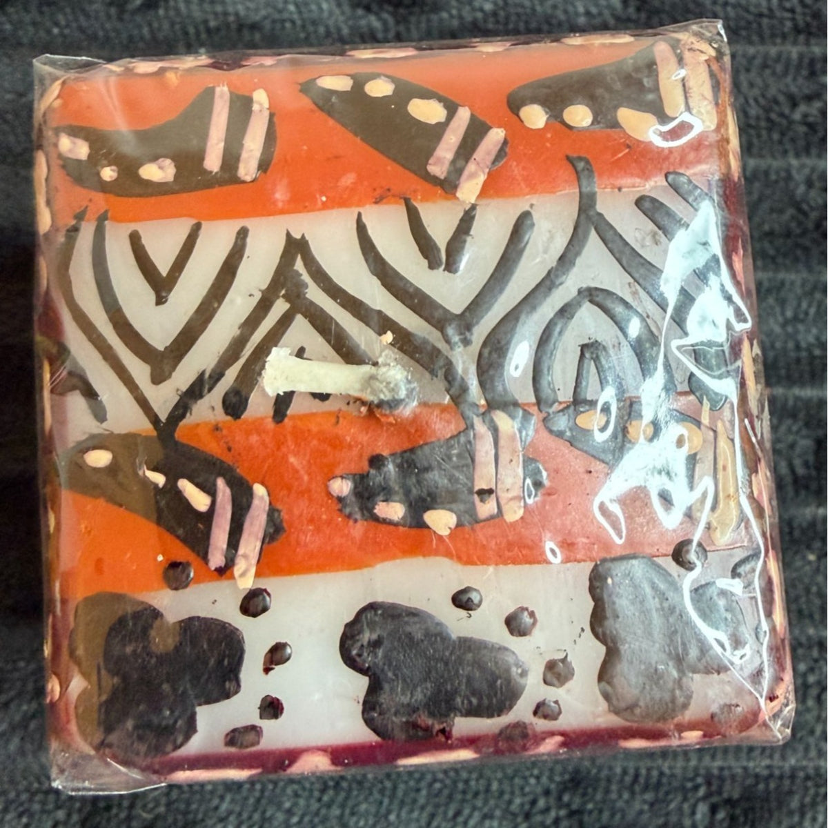 Hand-Painted Nobunto Uzima Candle 2.25" Square Block African Art Unique Handmade Fair Trade