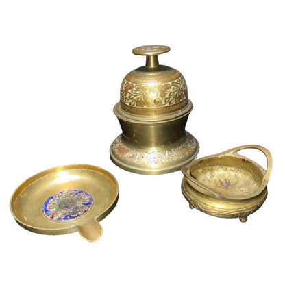 Lot of 3 Vintage Brass Indian Elephant Claw Bell Chinese Tripod Incense Burner Incense Bowl Ashtray