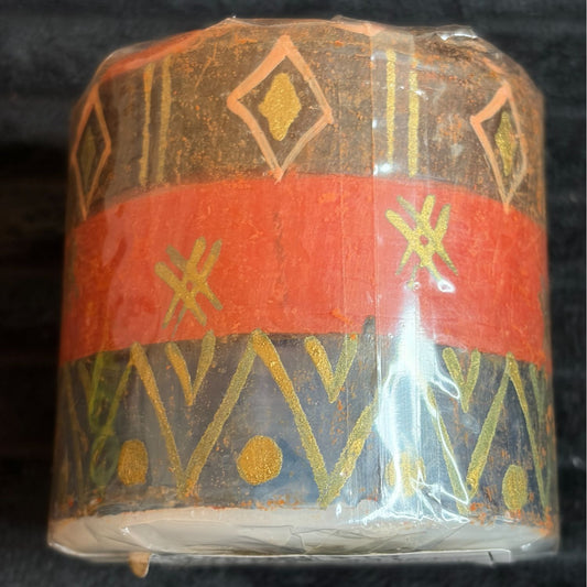 Hand-Painted Nobunto 3" Pillar Candle Bongazi South Africa Artisan-Made Fair Trade Red Black Gold Unique Home Decor Warm Accent