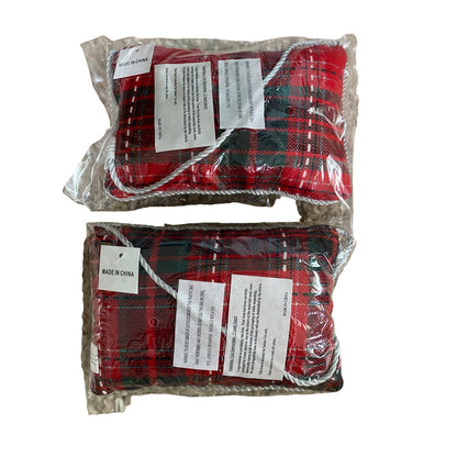 Red & Green Plaid Decorative Throw Pillows 2-Piece Set With "Peace" & "Joy" Script Indoor Use Only 12"x8" Each